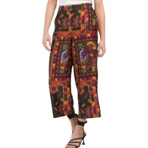 Joie Women's Satin Wide Leg Cropped Multicolored Belted Pants - size Large